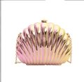 Elegant shell-shaped evening bag in pink gold gradient finish with a gold chain strap - Iridescent Pink