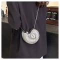 Silver shell-shaped crossbody evening bag with metallic spiral texture and chain strap - Silver