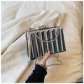 Silver acrylic evening clutch bag with vertical pleat texture and delicate chain strap - Vertical Stripe Silver