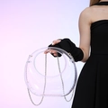Fashionable crescent acrylic evening bag with transparent shell and silver chain strap - Clear