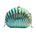 Iridescent shell-shaped evening clutch with gradient blue to yellow finish and gold chain - Iridescent Blue