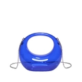 Blue acrylic crescent evening bag with integrated round handle and silver chain strap - Fluorescent Blue