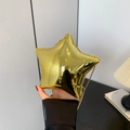Chic gold star-shaped acrylic clutch bag with metallic mirror finish and chain strap - Gold