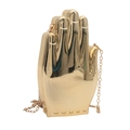 Artistic gold palm-shaped acrylic clutch bag with a metallic finish and chain strap - Gold