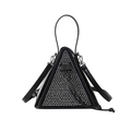 Chic black triangular handbag with sparkling silver rhinestones and adjustable strap - Black