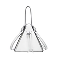 Chic white triangle handbag with black trim and silver hardware for modern women - White
