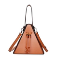 Unique orange triangle handbag with black edge trim and crossbody strap detail - Orange