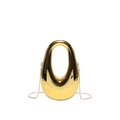 Bolso clutch ovalado dorado con asa hueca y cadena dorada para fiestas y eventos - Dorado