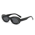 Oval black sunglasses with colorful rhinestones and dark lenses for retro fashion style - Black Frame Black Grey Lens