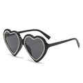 Lunettes de soleil tendance en forme de cœur avec monture noire et strass brillants - Monture Noire Verres Noir Gris