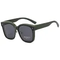 Chic military green polarized oversized square sunglasses with rivet details and side shields - Green Frame Grey Lens