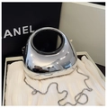 Chic silver mirror acrylic evening bag in oval pebble shape with metallic chain - Small with Chain / Silver