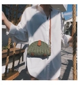 Borsa mare verde fatta a mano in corda di carta con tracolla e chiusura in pelle marrone - Verde