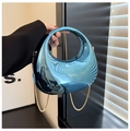 Metallic blue acrylic half-moon handbag with mirror finish and gold chain strap - Small with Chain / Blue