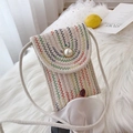 Böhmische handgewebte Baumwoll-Handytasche mit bunten Mustern und Perlenverschluss - Mehrfarbig Weiß