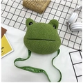 Cute green plush frog crossbody bag with adjustable printed strap for kids and teens - Round Head Frog (Crossbody Style)