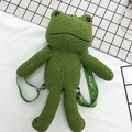 Cute green sherpa frog plush backpack with nylon straps and metal hooks - Full Body Frog (Backpack Style)