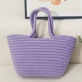 Detailed texture of purple hand-woven cotton rope tote bag for summer casual outings - L Purple