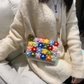 Cream white crochet shoulder bag with colorful 3D knitted flowers for women - White Red Flower