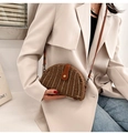 Brown half-moon straw crossbody bag with brown leather flap and slim shoulder strap - Dark Brown