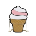 Sac à main en forme de glace rose et blanc avec texture gaufrée et chaîne - Crème Glacée (Bord Noir)