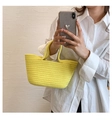 Detail of hand-woven cotton rope handbag in bright lemon yellow for summer outings - Small Yellow