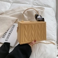 Beige quilted box bag with gold metal handle and silk scarf detail chain strap - Yellow