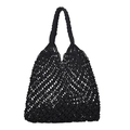 Bolso tote de macramé negro hecho a mano con diseño calado y asas trenzadas de verano - Negro