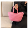Chic pink cotton rope woven tote bag for women featuring a handmade braided texture and handle - Large Pink