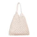 Bolso de playa de algodón macramé marfil tejido a mano con malla hueca y asas anchas - Blanco