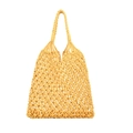 Bolso tote de malla tejida a mano en amarillo brillante con patrón de diamantes para playa - Amarillo