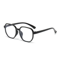 Fashionable black square frame glasses with anti-blue light lenses shown at 45 degrees - Black Frame Black Leg