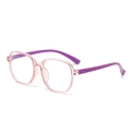Stylish square frame glasses with transparent peach pink rims and purple temples for students - Transparent Purple