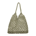 Bolso de playa de malla verde oliva tejido a mano con asas trenzadas y patrón de rombos - Verde