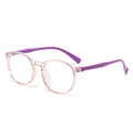 Occhiali anti luce blu per bambini con montatura rosa e stanghette viola, vista a 45 gradi - Viola Trasparente