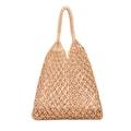 Handwoven khaki mesh tote bag with bohemian hollow design and braided handles for summer - Khaki