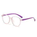 Lunettes anti-lumière bleue pour enfant avec monture rose polygonale et branches violettes de profil - C2 Monture Violette Transparente Branches Violettes / Anti-lumière bleue