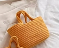 Handmade bright yellow cotton rope woven handbag with thick knit texture and dual handles - Large Tangerine