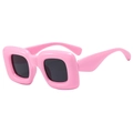 Trendy thick frame pink square sunglasses with black lenses and retro puffy design - D18 Z-2 / Pink Frame Grey Lens