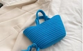 Handcrafted cotton rope woven tote bag in vibrant klein blue with sturdy curved handles - Small Blue