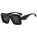 Chunky inflatable-style square sunglasses in glossy black with retro dark lenses - D18 Z-2 / Black Frame Grey Lens
