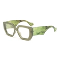 Occhiali geometrici moderni con montatura verde oliva e aste effetto marmo - Montatura Verde Oliva Stanghette a Fantasia