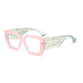 Montatura occhiali geometrica rosa moderna con aste effetto marmo verde su fondo bianco - Montatura Rosa Asta Verde