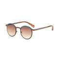 Retro round metal sunglasses with brown gradient lenses and blue accent trim - Coffee Frame Double Tea Lens