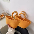Ginger yellow woven cotton rope handbag set in two sizes for summer beach travel - Small Tangerine