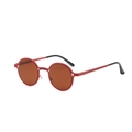 Retro-Sonnenbrille mit rundem Metallrahmen in Hellrot und braun getönten Gläsern - UV400 Schutz / Roter Rahmen Teefarben Gläser