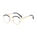 Retro round metal sunglasses with a golden frame and black accents for a vintage look - Gold Frame White Lens