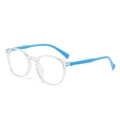 Occhiali anti-luce blu rotondi trasparenti per bambini con stanghette blu antiscivolo - Montatura Trasparente Aste Blu