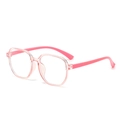Pink translucent square frame blue light blocking glasses for teens with solid pink temples - Pink Frame Pink Temples