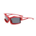 Gafas de sol rojas futuristas con montura poligonal y detalles de calado lateral - Montura Roja Lente Gris